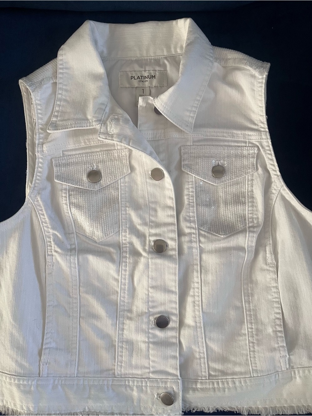 Chico's Platinum White Button-Front Vest
